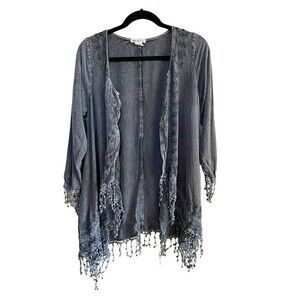 Indigo Thread Gray Embordered Duster Sz.S